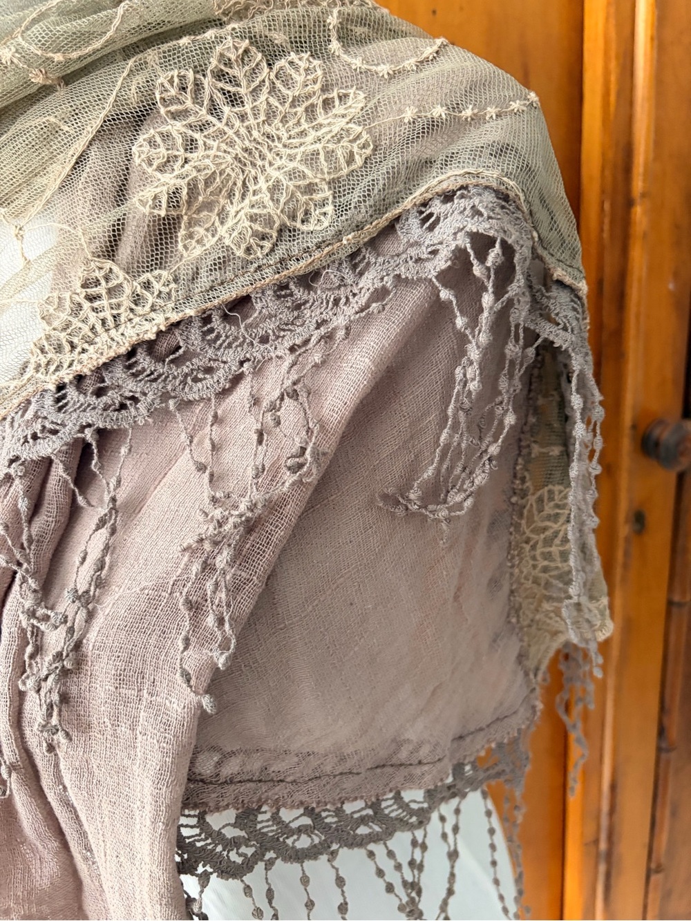 Boho Lace Fringe Shawl - Taupe - Picture 3 of 4